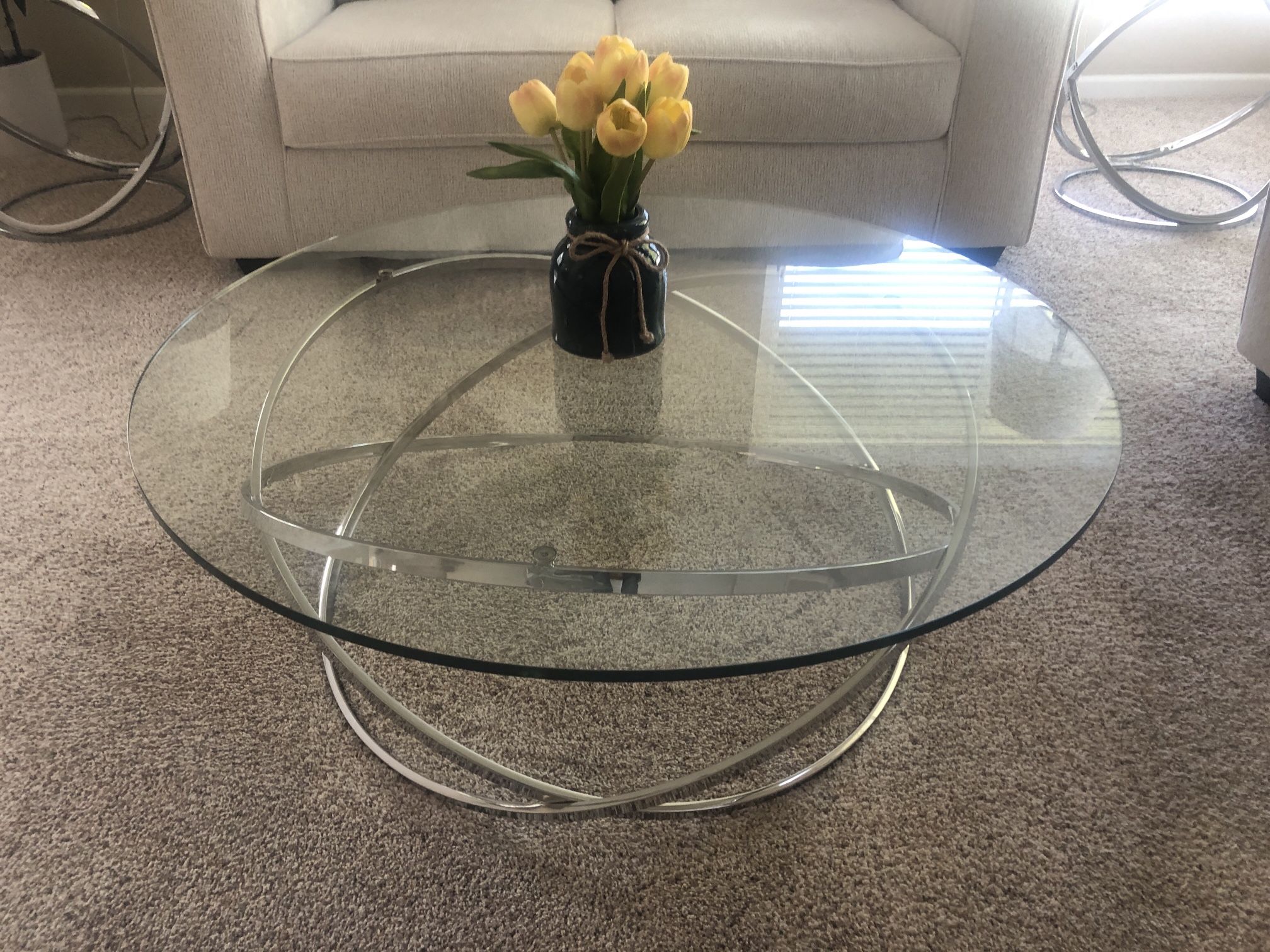 Coffee Table - Round Glass and Chrome