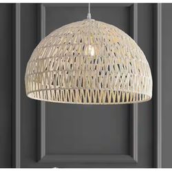 JONATHAN Y Campana 20 in. Woven Rattan Dome LED Pendant-Light, Cream