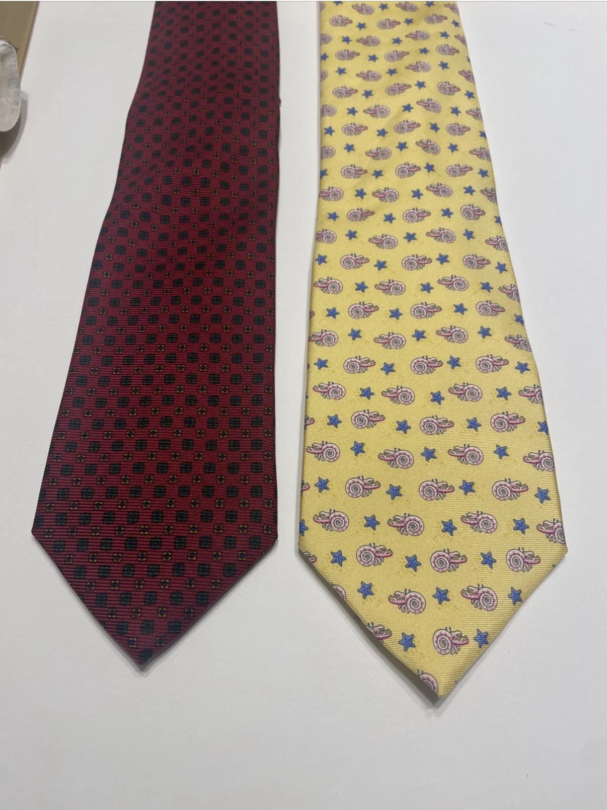 Brooks Brothers Makers Lot of 2 Yellow & Red Geometric 100% Silk Ties