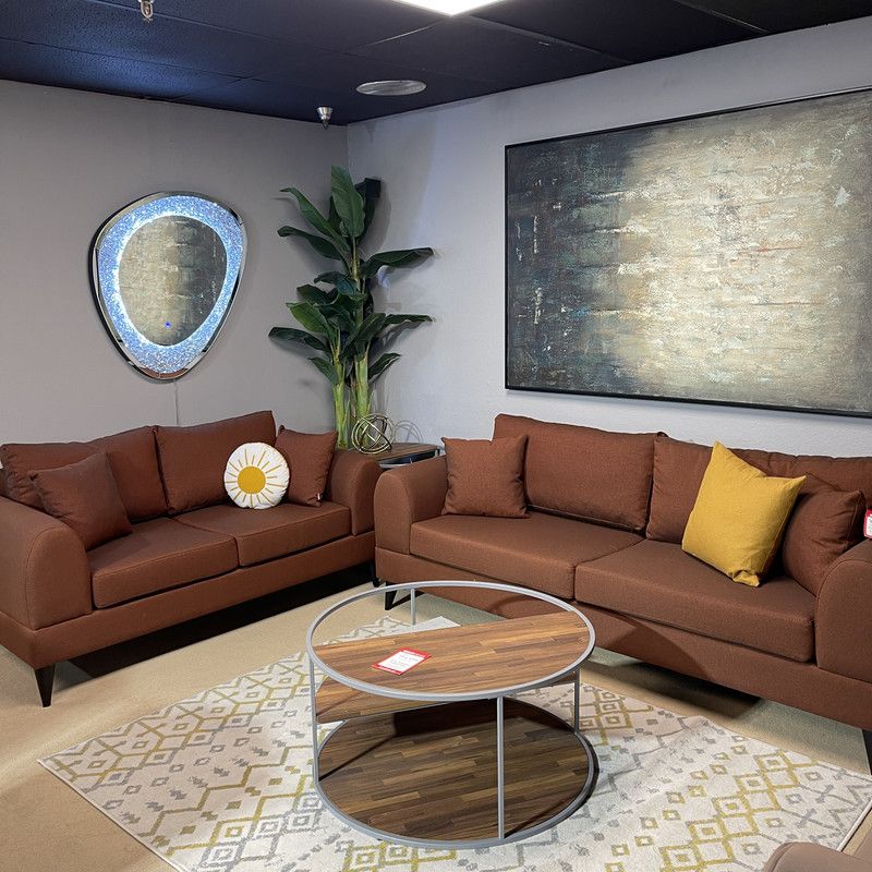 Pyramid Reddish Brown Sofa & Loveseat 2pc Set 