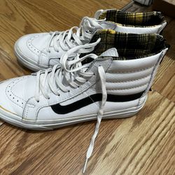 Vans -Hi Skater Sneakers White Yellow Plaid Lace Up Women’s 5.5 
