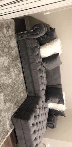 Royal Gray -Black -Pink Velvet RAF Sectional /couch /Living room set