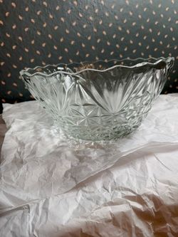 Vintage Cut Glass Bowl with Scalloped Rim