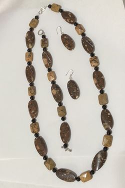 Jasper and black agate necklace earring and bracelet set