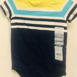 Carter's baby bodysuit yellow grey teal navy striped Boys short sleeve infant onesie NWT
