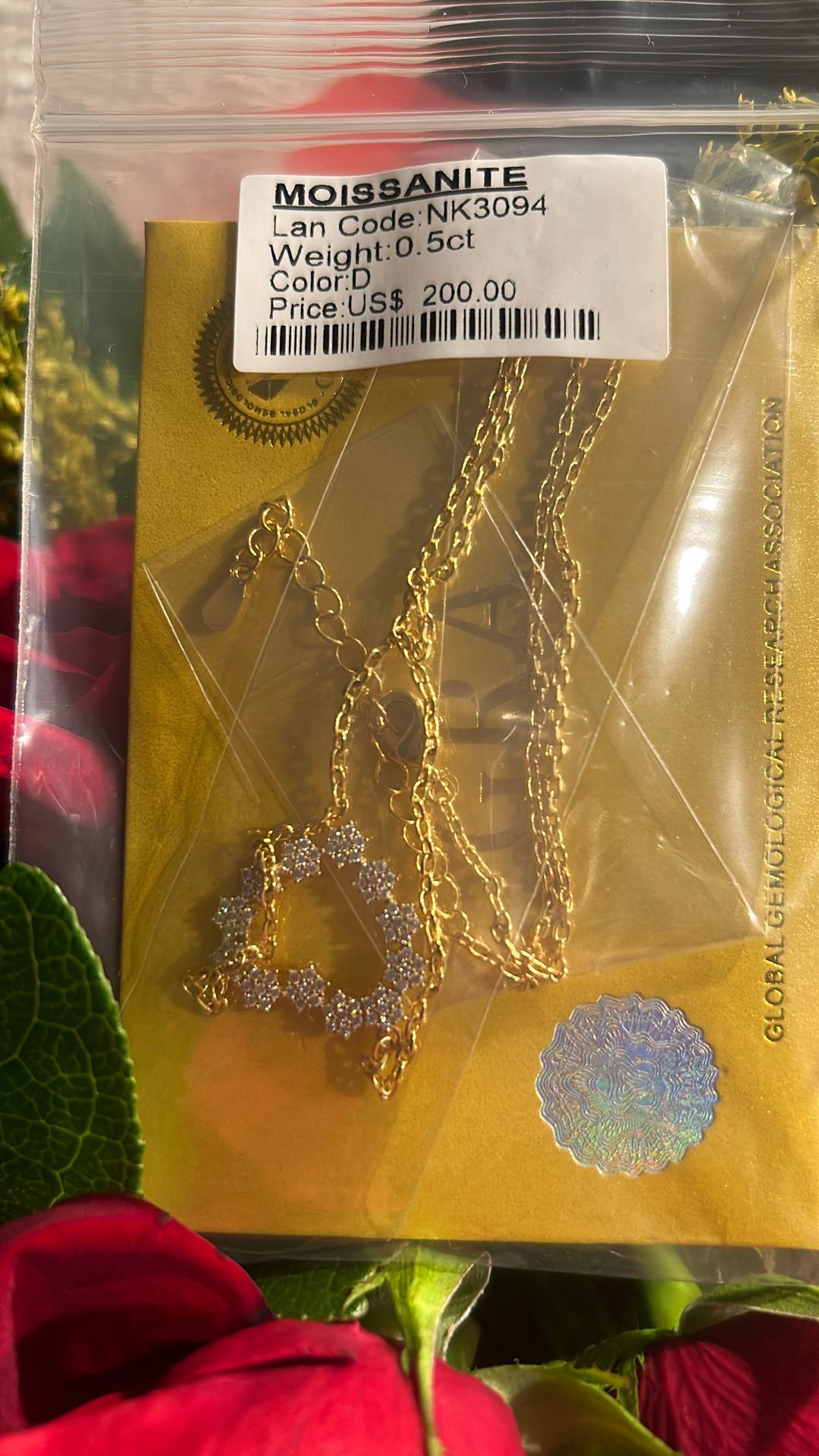 Women Gold Plated Necklace 0.5ct Moissanite Diamond Heart Pendant