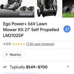 EGO BATTERY POWERED SELF PROPELLED 21” LAWN MOWER 