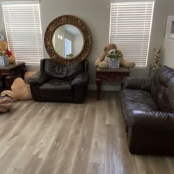 Leather Sofa Mirror And End Tables All For Sale