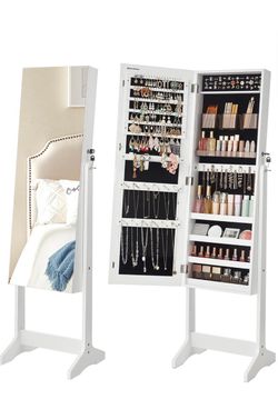 Jewellery Organiser, Freestanding Jewellery Cabinet with Full-Length Mirror