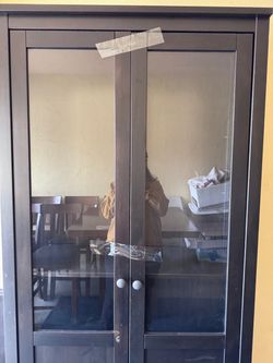 Dark Brown Glass-Like Door Display Cabinet