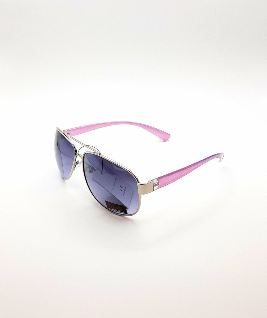 Giselle Ladies Aviator Style Sunglasses Silver/pink With Purple Smoke Lenses. With Soft Case and Wiping Cloth