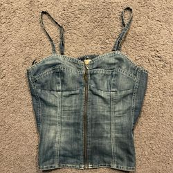 MUDD Denim Zip Front Bustier Corset Halter Top Shirt Y2K sz XL