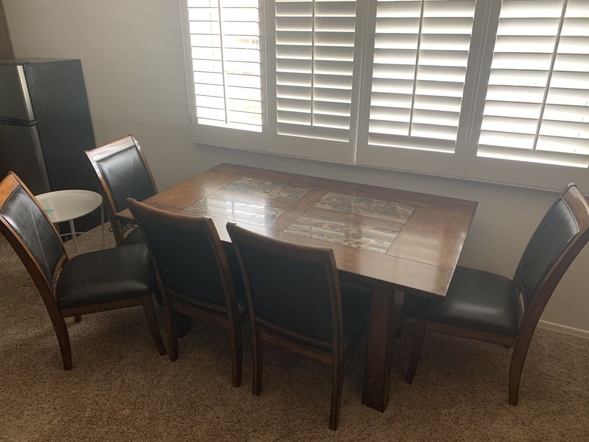 Beautiful Wood & Stone Inset Dining Table Set
