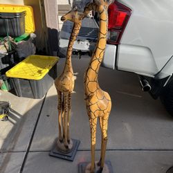 African Wood Giraffe Statues