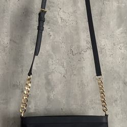 MICHAEL KORS Connie Navy BLUE Gold Chain Leather Nylon Cross Body Shoulder Bag