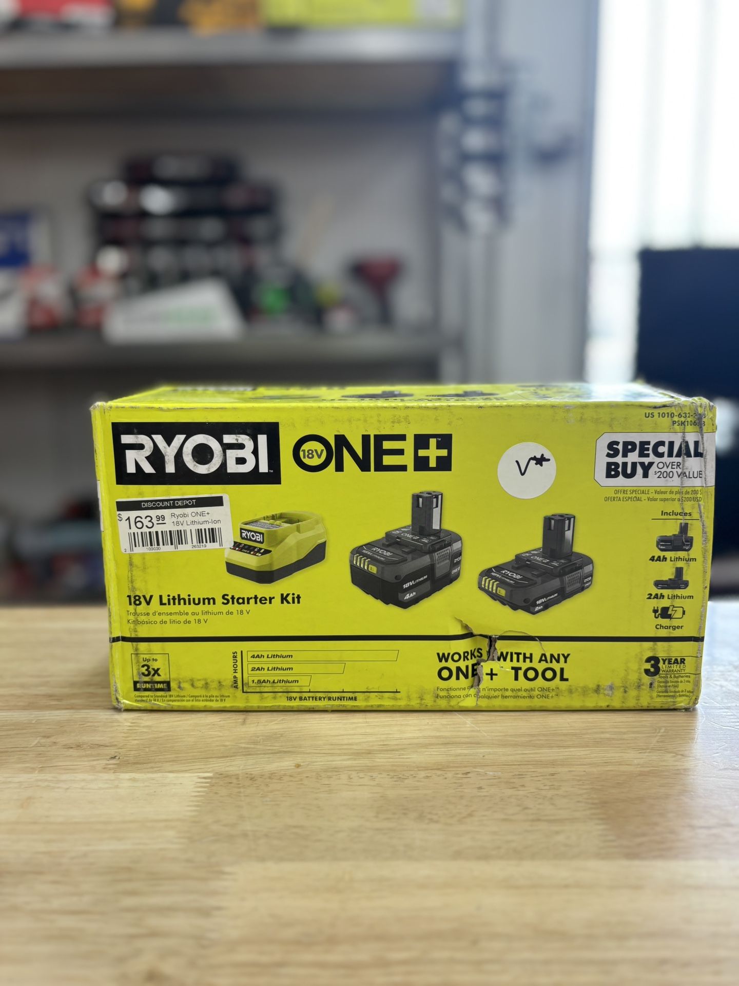 Ryobi ONE+ 18V Lithium-Ion Starter Kit with 2.0 Ah Battery, 4.0 Ah Battery, and Charger