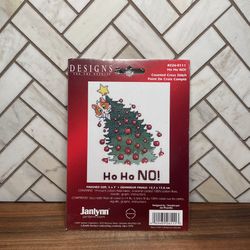 Vintage Janlynn Ho Ho NO! Naughty Kitty Cat Christmas Holiday Cross Stitch Kit 5"x7"