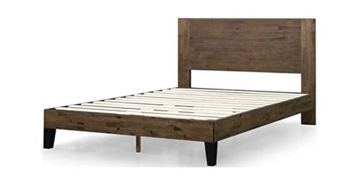 King Size Rustic Wood Platform Bed Frame + Headboard