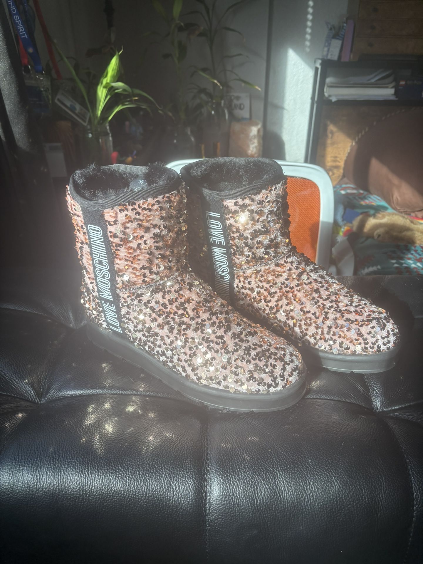 Love Moschino Sequin Faux-Fur Ankle Boots – Women’s Size 39 (US 8.5–9)