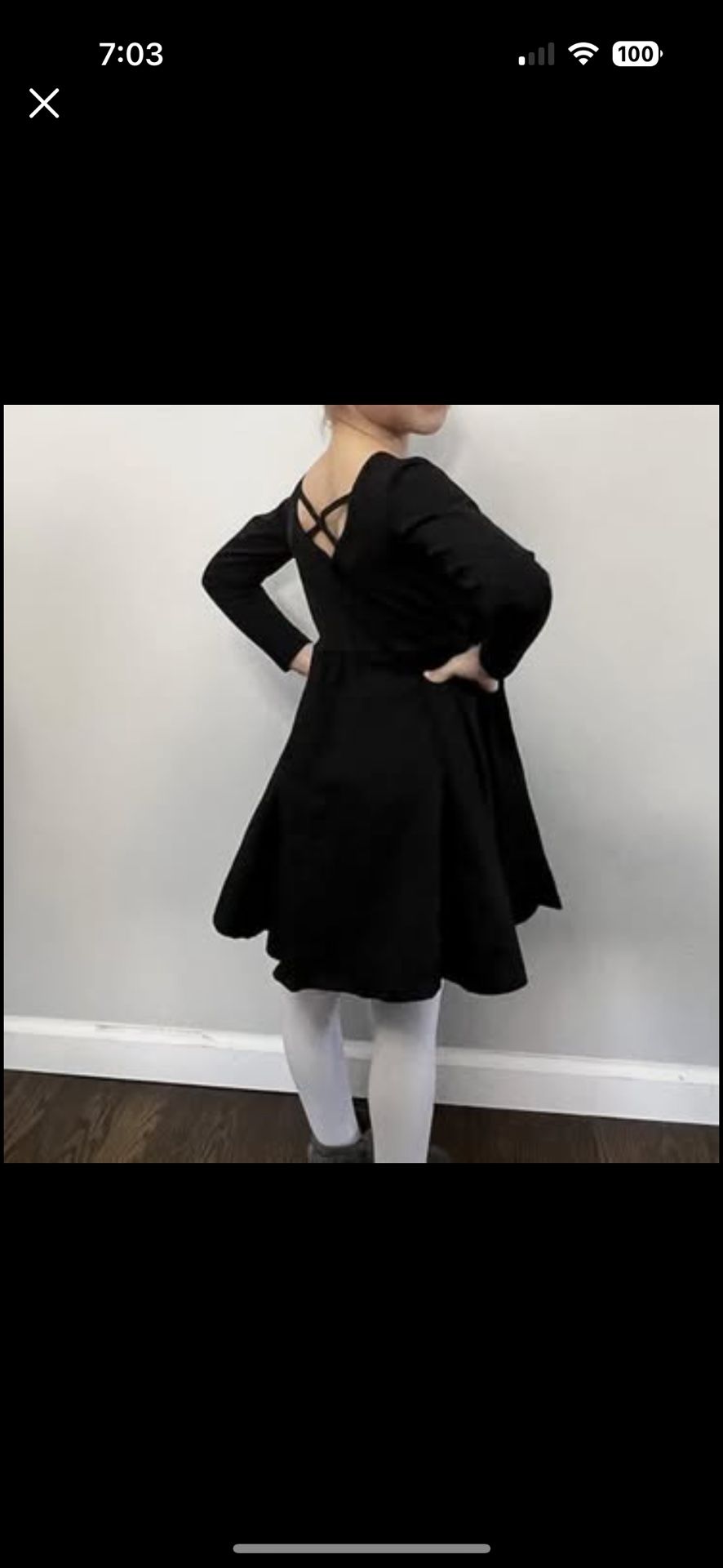Long Sleeve Girls Skater Twirl Cotton A-Line Dress Black Size 6