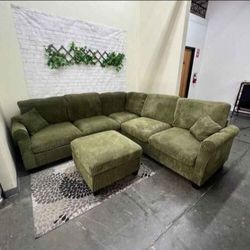 Gorgeous! Sage green sectional sofa with ottoman  corduroy fabric