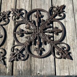 2 Early American Cast Iron Fleur De Lis