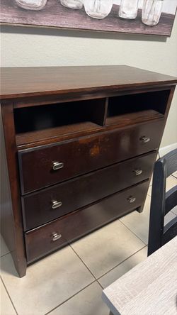 Dark Wood Dresser with Open Shelves