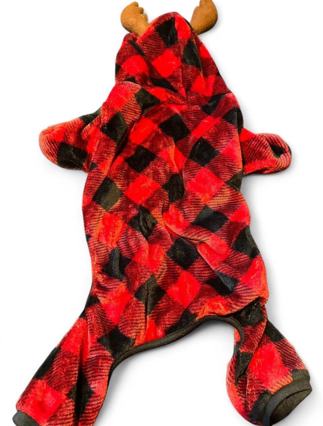 Red and Black Checkered Christmas reindeer dog costume
