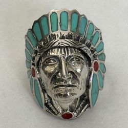 925 Silver Apache Ring Native American Indian Chief Warrior