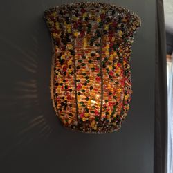 Vintage Glass Beaded Multicolor Tealight / Votive Wall Sconce