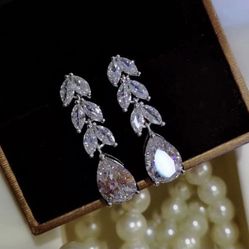 White Gold Plated Zirconia Leaf Earrings