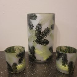 Yankee Candle Balsam Trees Votive Green Glass Tea Light Candle SET OF 3