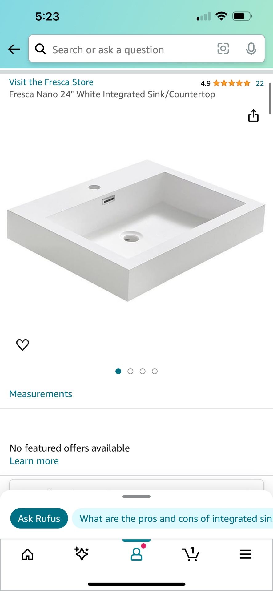 Fresca Nano 24" White Integrated Sink/Countertop