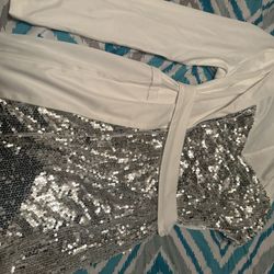 Xl White Silver Sequin Dress 
