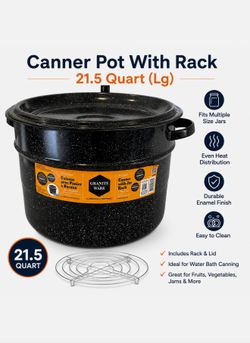 21.5 Quart Canner Pot With Rack & Lid Enamel Water Bath Canning Cooker