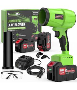 New-Brushless Leaf Blower Cordless, 980,000RPM, Portable (Green) with 4.5Ah & 3.0Ah Batteries and 2.0A Fast Charger for Patio Cleaning, Lawn Care and