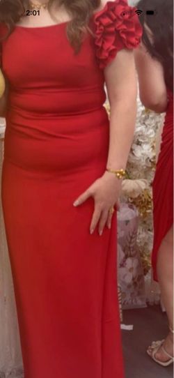 Red Floral Shoulder Maxi Formal Dress