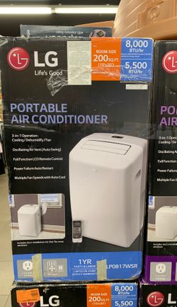 Brand New LG Electronics 8,000 BTU (5,500 BTU,DOE) Portable Air Conditioner, 115-Volt w/ Dehumidifier Function and LCD Remote in White