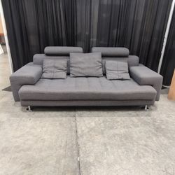 Gray Textured Fabric Sofa with Bolster Headrests