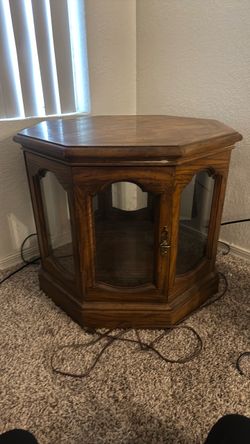 Octagonal Wood and Glass Display End Table