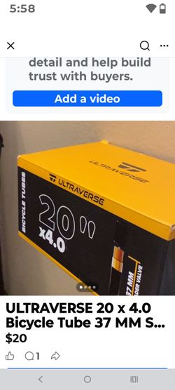 Ultraverse 20x4.0 Bicycle Tube 37mm Valve