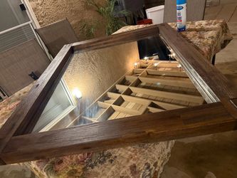 Large Black Oak Wood Framed Mirror – 48” x 38” – Mint Condition