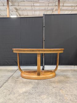 Art Deco Style Wood Demi-Lune Console Table with Glass Top