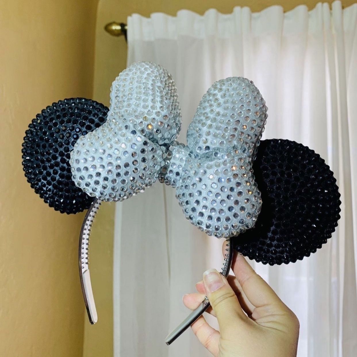 Disneyland 60th Anniversary Minnie Mouse Headband Extra Embellished New Sparkly Silver Minnie Mouse Ear Headband at Walt Disney  main image 3