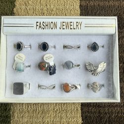 13 Pcs Vintage 925 Sterling Silver Crystal Rings. Never Worn Brand New