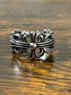 Chrome Double Floral Cross Ring