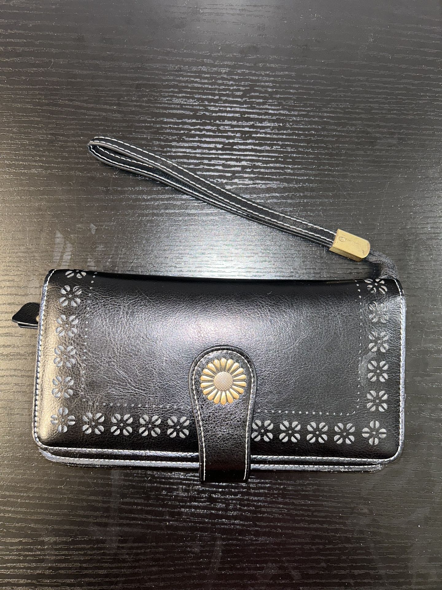 Charmore Black Faux Leather Wallet wristlet handle High Quality Women’s 4x8”