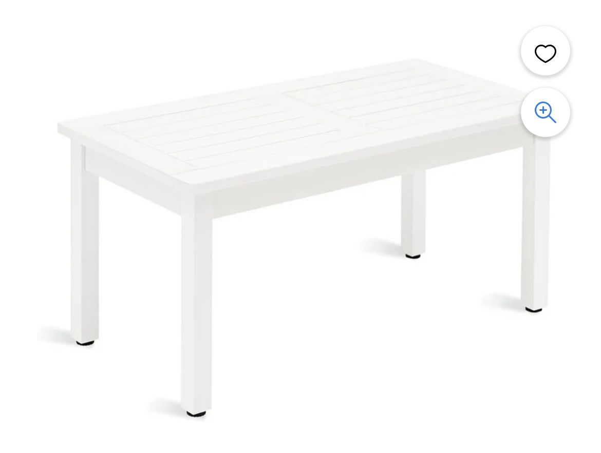 LUE BONA Outdoor Coffee Table Rectangle, HDPS Patio Tables for Outside, 17.7"x 35"x17.7",White