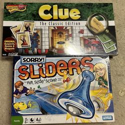 Board games bundle; Clue and Sorry Sliders 