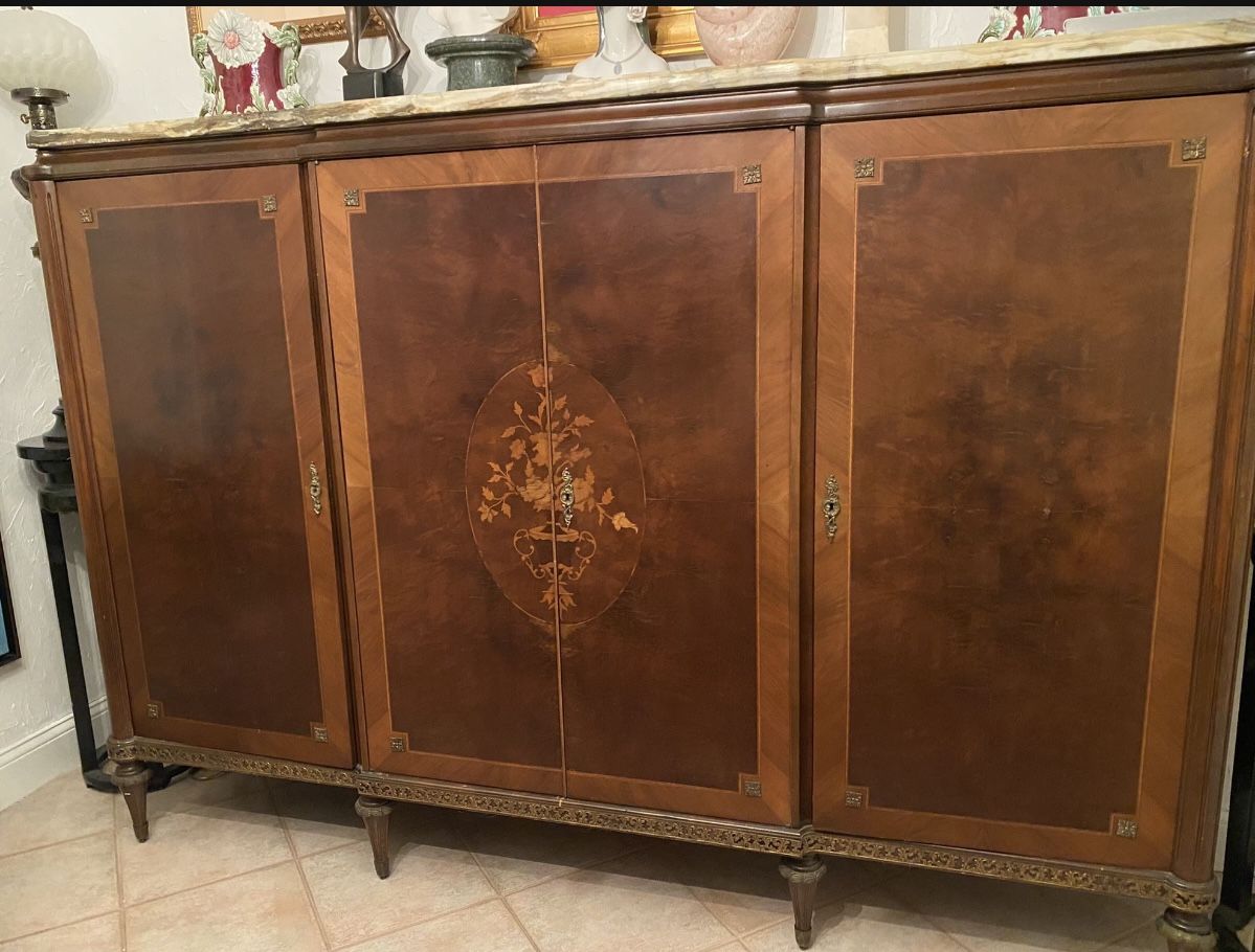 Antique Armoire With Green Ónix Top.  H: 59” W: 83” D: 18”